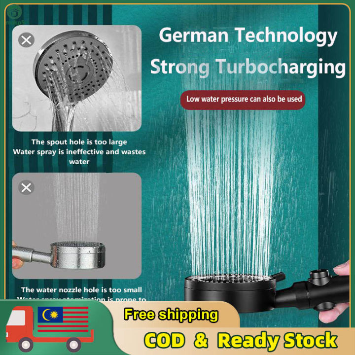 High Pressure Shower Head 5 Mode Adjustable One-key Stop Water Shower ...