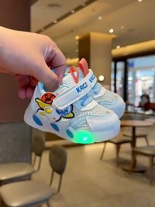 224Baby Toddler Shoes Summer Baby Shoes Soft Sole Sneakers Boys Light Up Shoes 0-3 Years Old Breathable Mesh Shoes