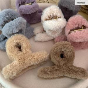 Cute Sweet Rabbit Fur Simulation Shark Clip Soft Color Series Autumn Winter Hair Accessories Medium Size Plush Bun Headwear