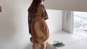 Korean Large Capacity Solid Color Ins Style Women's Backpack: American Retro Wear-resistant Student Schoolbag
