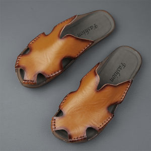 Mens Summer Special Large Size 45 Genuine Leather Outdoor Slippers Soft Bottom Lazy 48 Trendy 49 Beach Half Slippers