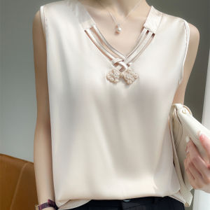Suit Style Satin V-neck Camisole Blouse for Women