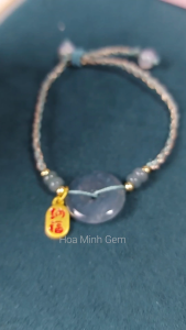 Vòng chỉ xanh thắt handmade với đồng điếu cẩm thạch lam ngọc size đk 18.7mm phong thủy tài lộc | Hoa Minh Gem