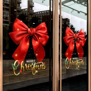 1 Piece 45Cm*60Cm Christmas Decoration Bow Pattern Glass Stickers Suitable for Restaurants Schools Hotels Stores Home Decoration Window Stickers Electrostatic Adsorption Spray Stickers Removable