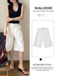 Shalldoer | Quần short nữ cạp cao dáng rộng cắt may công sở thường ngày mùa hè 2025 quần dài năm điểm đa năng thoải mái