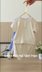 Bộ cộc cổ trụ bé trai Bunnybaby chất tăm Hàn mềm mịn size 3-24 tháng