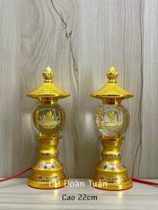 Đèn bàn thờ Phú quý pha lê khắc chữ Phật chân hoa văn-giá bán/1 cặp
