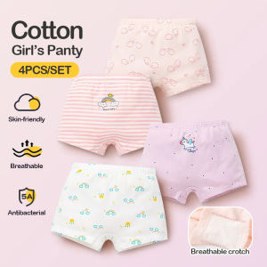 KUCHAR 4 ชิ้น/เซ็ต ผ้าฝ้าย กางเกงในเด็กหญิง 1-12ปี กางเกงในเด็กผญ กางเกงในเด็กผญ เด็กหญิง การ์ตูนยูนิคอร์น ใส่สบายๆ หลวม กางเกงบ็อกเซอร์