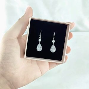 SO SEOUL Lic Crown Dangle Teardrop Diamond Simulant Cubic Zirconia Hoop Earrings