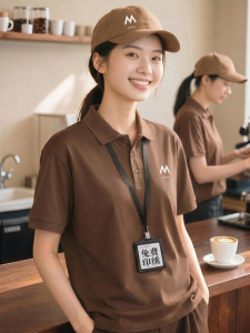 Custom Logo Printed Restaurant Staff Work Uniform Short Sleeve Collar Shirt