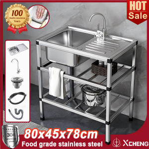 singki 80*45*78cm 304 stainless steel kitchen sink with Drain pipes and faucets and brackets vertical sink wash basin