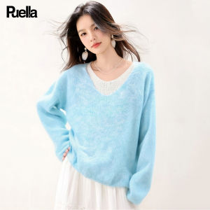 puella | Áo Sweater Mùa Thu Dễ Thương Cozy V-Neck Giả Hai Mảnh