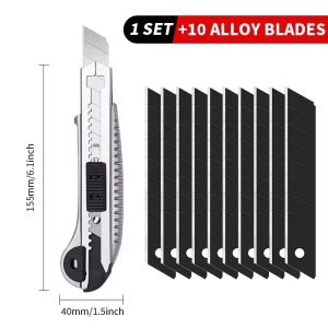 Utility Knife Retractable Box Cutters High Carbon Steel Blades Auto Lock Perfect for Office and Home Use