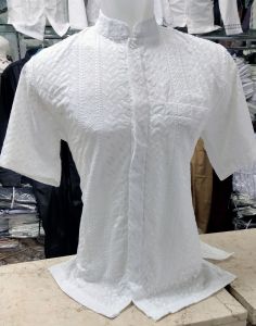 (REAL PICT)-BAJU KOKO PUTIH LENGAN PENDEK//BAJU KOKO PUTIH KATUN PARIS BORDIR.
