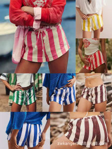 Quần Short Nữ Mùa Hè 2024 INS Kẻ Sọc Thời Trang Quần Short Đi Biển Quần Dài Thường Ngày Có Túi Quần Bó Quần Dài Đến Mắt Cá Chân