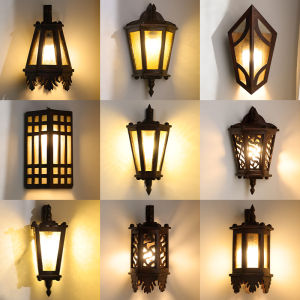 Wooden Glass Wall Lamp Retro Wall Lamp Bedside Wall Lamp Bar Inn Restaurant Decoration Lamp Antique Wooden Wall Lamp Aisle Light Corridor Light