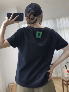 เสื้อยืดแขนสั้นผ้าคอตตอนสแปนเด็กซ์สำหรับผู้หญิงในช่วงฤดูร้อน ทรงหลวมสบาย ๆ ผ้าฝ้ายอวกาศ ลายหมี แขนสั้น คอกลม