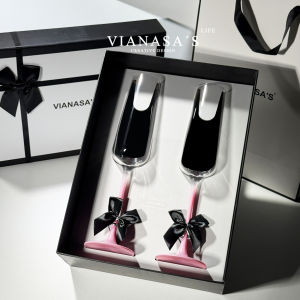 VIANASA French Luxury Champagne Glass Crystal Wine Glasses Gift Box Set Home Use Red Wine Cup Elegant Pink Color Restaurant Supplies
