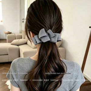 Gray Bow Hair Clip for Back Head Sophisticated