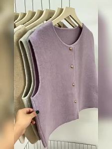 ＜1220＞  Áo Gi Lê Dệt Kim Tôn Dáng Gầy Dễ Phối 5 Cúc Nữ 2024 Đầu Mùa Thu Rộng Rãi Mặc Thường Ngày Áo Khoác Không Tay Áo Len Cardigan