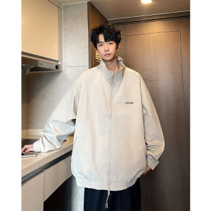 Casual Spring Autumn Mens Jacket Cleanfit Japanese Style Workwear Loose Fit Stand Collar Top Outerwear Long Sleeve Zipper Closure