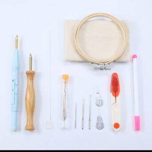 ใหม่เข็มปักชุดอุปกรณ์งานปัก11Pcs เข็มปักชุดเย็บปักถักร้อยสตาร์ทเตอร์ DIYเข็มปักปากกาลวดลายเข็มผ้าปักลายตกแต่งกรอบไม้