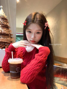 Red Knitted Short Cardigan Sweater for Women New Years Fashion Versatile Top Coat Autumn Long Sleeve Pear Body Type