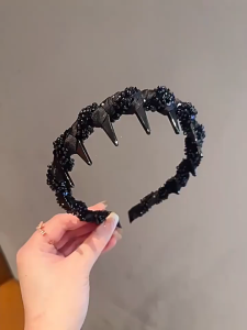 Black Beaded Wrap Headband Korean Fashion Toothed Hair Band Hair Accessories for Elegant Womens