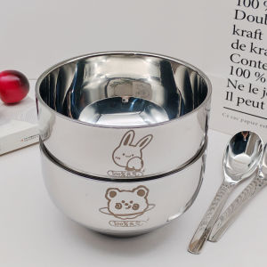 Food Grade Antibacterial Stainless Steel Baby Bowl Double Layer Heat Insulation Anti Scalding Soup Bowl Cartoon Design for Kids