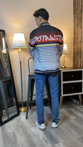 Jaket Pria Varsity Baseball Terbaru Distro Printing Salur Gradasi Varsity Jacket Kekinian Modern