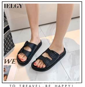 IELGY womens korean style soft bottom one word sandals and slippers