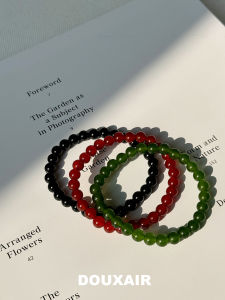 Natural Black Agate Green Chalcedony Red Elastic Crystal Line Simple Versatile Bracelet Stackable Fashion Jewelry Accessory