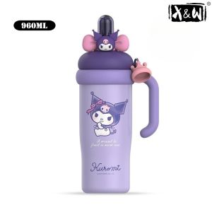 XW | X&W 960ML Sanrio Insulated Water Bottle with Handle 3D Cartoon Doll Topper Straw Cup Leakproof Thermal Drinking Mug for School