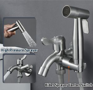 304 Stainless Steel 2 in 1 Wall Mounted Bidet Spray Complete Set Toilet Bathroom Bidet Set Faucet Spray Shower Set with Faucet Bedit Spray Toilet Bathroom Fixtures Set Sink Faucet Stainless Bidette Set Toilet Bowl with Flush Set