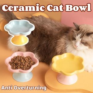 Ceramic Cat Bowl Creative Flower Bowl Anti Overturning Pet Water Bowl Snack Plate Cat Can Plate
