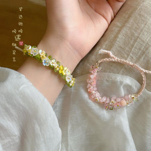 Natural Stone Flower Beaded Bracelet Womens Style Ethnic Weaving Rope Lightweight Luxury Stackable Elegant Bestie Jewelry