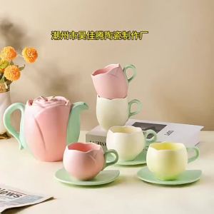 Bộ Tách Và Đĩa Sứ Hình Hoa Tulip Thiết Kế Phong Cách Nhật Bản Đồ Dùng Uống Cà Phê Bằng Sứ Dành Cho Nữ