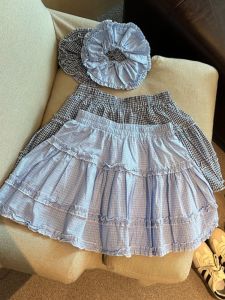 GUZILIAN | Summer New Korean Style A-Line Mini Skirt Elastic Waist Floral Lace Plaid Fashionable Girls Skirt With Hair Tie High Waist Short Skirt