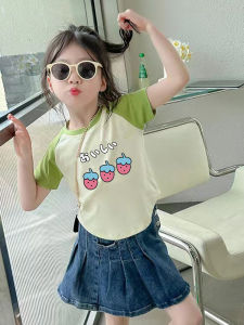 Áo Thun Cotton Tay Ngắn Cho Bé Gái Mùa Hè Thời Trang Phong Cách Hàn Quốc Thường Ngày in Họa Tiết Cổ Tròn Co Giãn