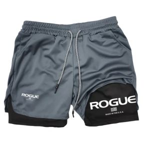 Rogue Gyms Mens Fitness Shorts 2 in 1 Double-deck Compression Summer Sportswear Male Sports Tracksuit Joggers Short