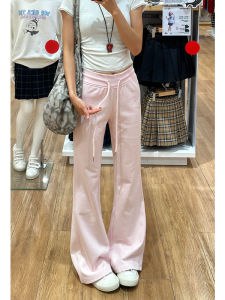 Extended Size 175 Womens Pink Bell Bottom Yoga Pants Low Waist Slimming Ankle Length Casual Trousers for Ladies