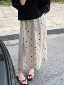 MANMI | Polka Dot Leisure Korean Style Apricot A-Line Half Skirt