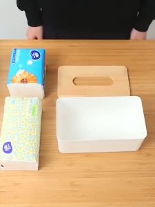 Tempat tisu Persegi kayu kotak estetik persegi empat motif bahan plastik tutup kayu wadah Tissue Minimalis Elegan Model Panjang Tisue
