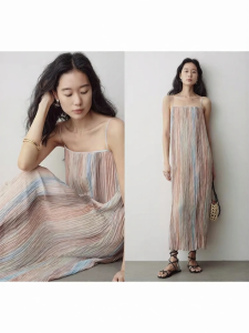 POPCHRIO | Đầm Maxi Chiffon In Màu Degrade Voan Xếp Ly Cổ Halter