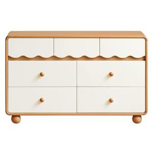 Visha Solid Wood Childrens Chest of Drawers Simple Modern Bedroom Home Use Seven Drawer Storage Cabinet Cream White Wardrobe