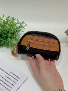 Small Wallet Leather Simple Zipper Contrast 2 Zipper Small Coinpurse Wallet