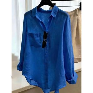 V.C.I | Clair Blue Linen Cotton Blend French Style Relaxed Shirt