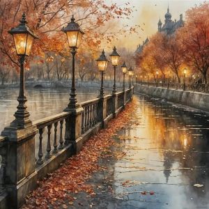 HUACAN Embroidery Kit Street Landscape Cross Stitch Sets Autumn Patterns Needlework 11Ct Picture Printed Canvas Wall