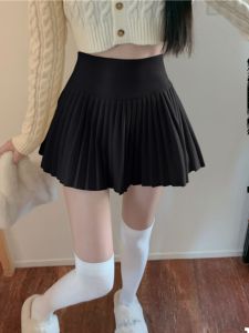 Black Woolen Mini Skirt Womens Autumn Winter High Waist Slim A-Line Pleated Anti-Light Short Skirts Korean Style Commute