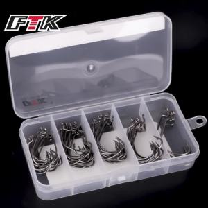 Bộ Móc Câu Cá FTK Crank 60 Chiếc Thép Carbon Cao Cấp Lưỡi Rộng Có Ngạnh Móc Câu Giun 2 Màu 5 Kích Cỡ Dụng Cụ Câu Cá Bass